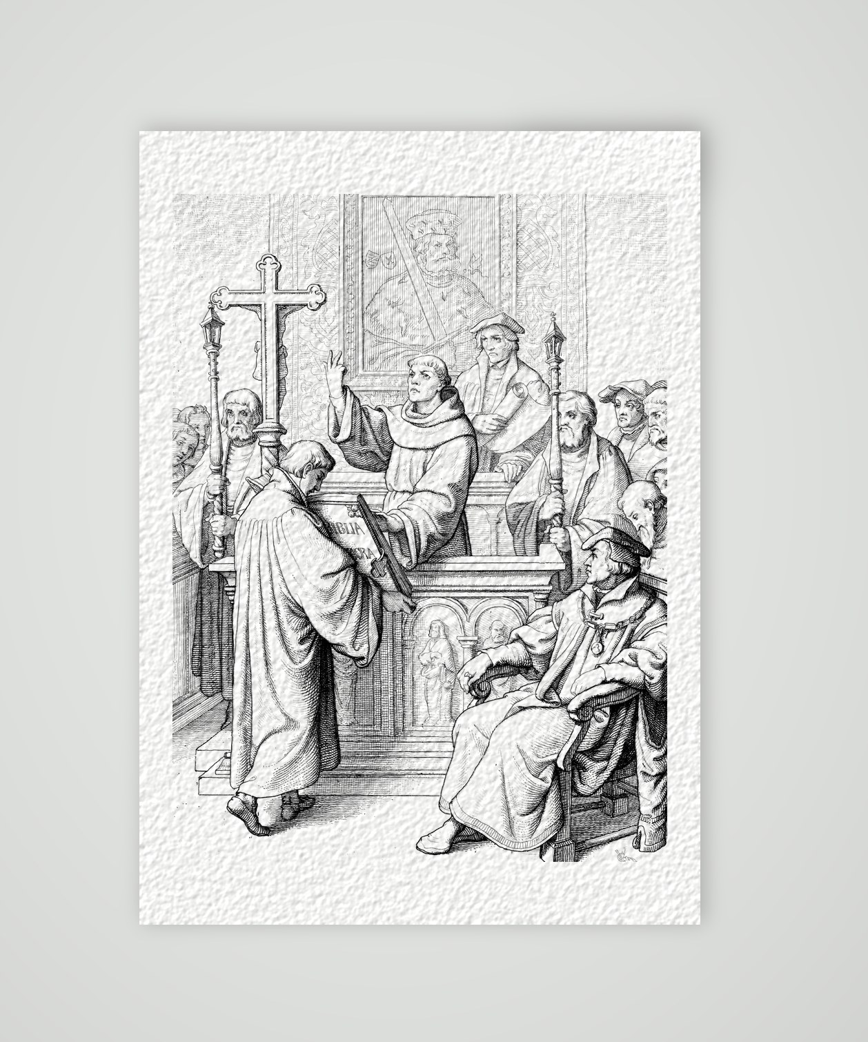 Luther wird zum Doktor der Heiligen Schrift promoviert – Stich nach Gustav König (Monogramm GK), Kunstdruck auf Hahnemühle-Büttenpapier