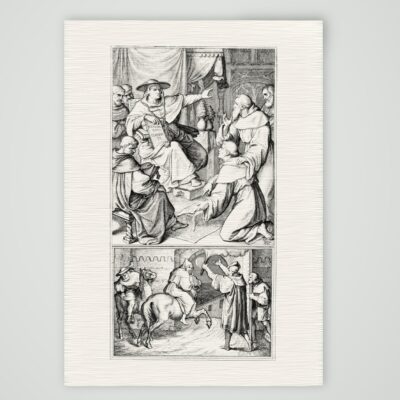 Luther vor Kardinal Cajetan in Augsburg – Stich nach Gustav König (Monogramm GK), Kunstdruck auf Leinenpapier