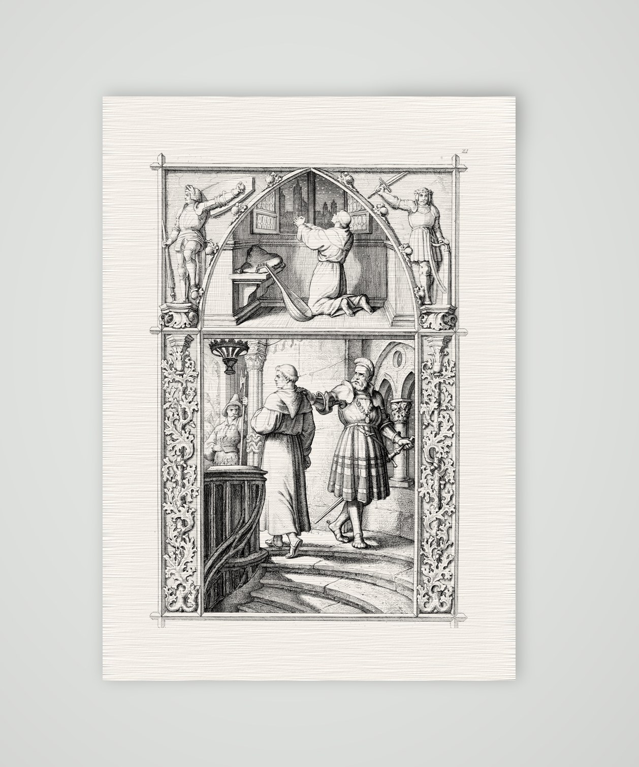 Luther vor dem Reichssaal in Worms – Stich nach Gustav König (Monogramm GK), Kunstdruck auf Leinenpapier