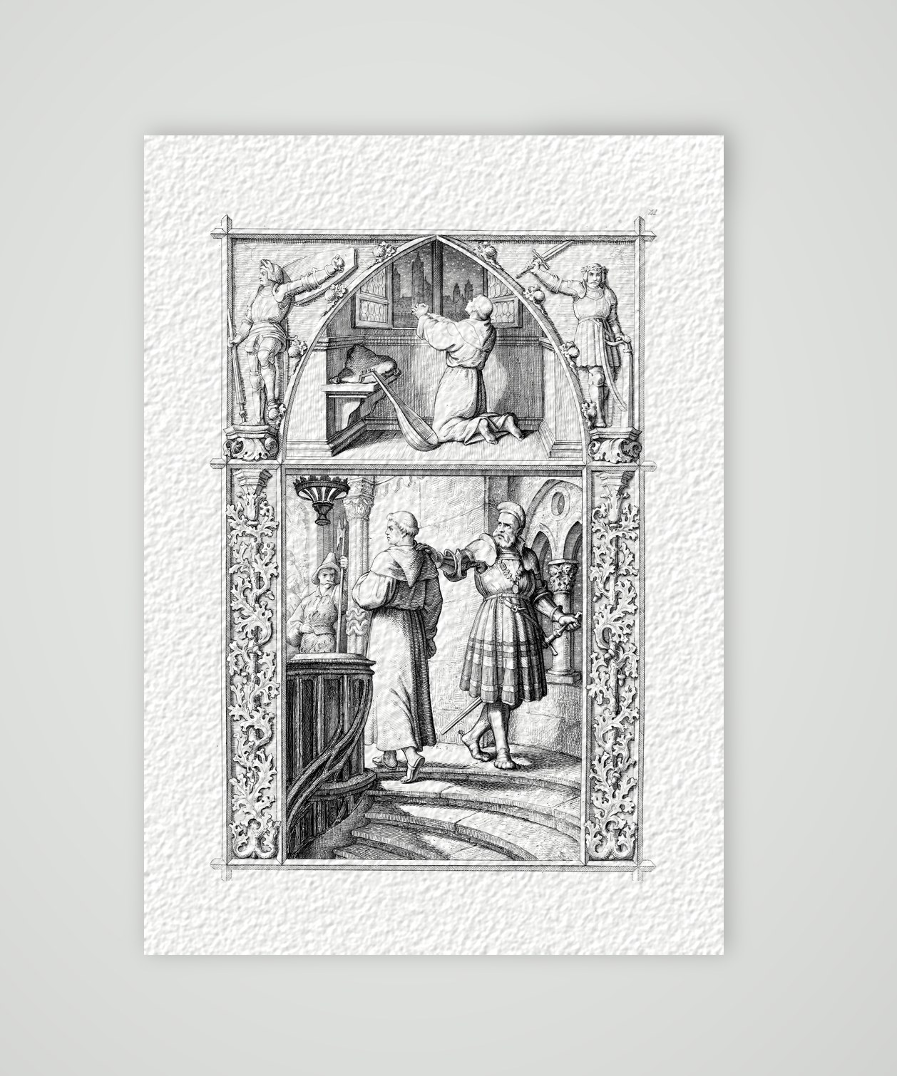 Luther vor dem Reichssaal in Worms – Stich nach Gustav König (Monogramm GK), Kunstdruck auf Hahnemühle-Büttenpapier