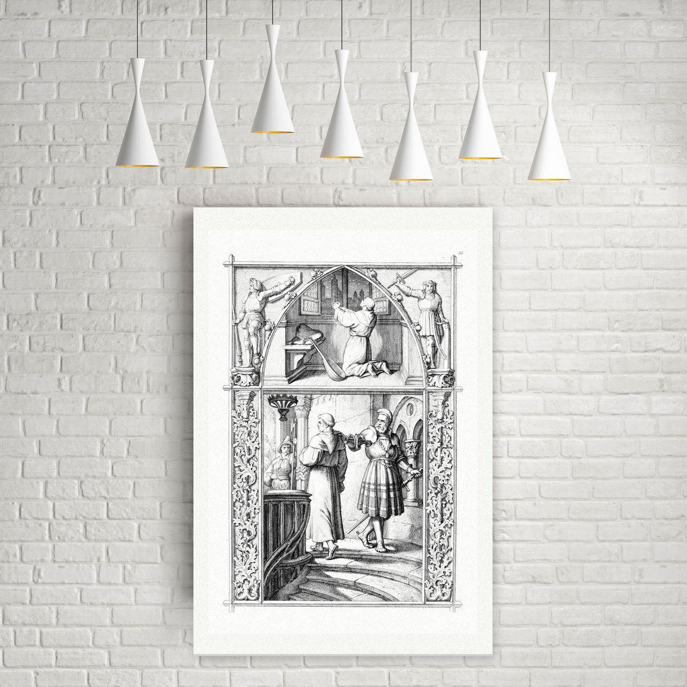 Luther vor dem Reichssaal in Worms – Stich nach Gustav König (Monogramm GK), Leinwanddruck auf Holzkeilrahmen an der Wand
