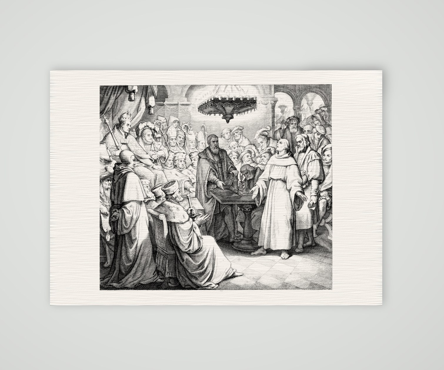 Luther vor Kaiser und Reich in Worms (1521) – Stich nach Gustav König (Monogramm GK), Kunstdruck auf Leinenpapier