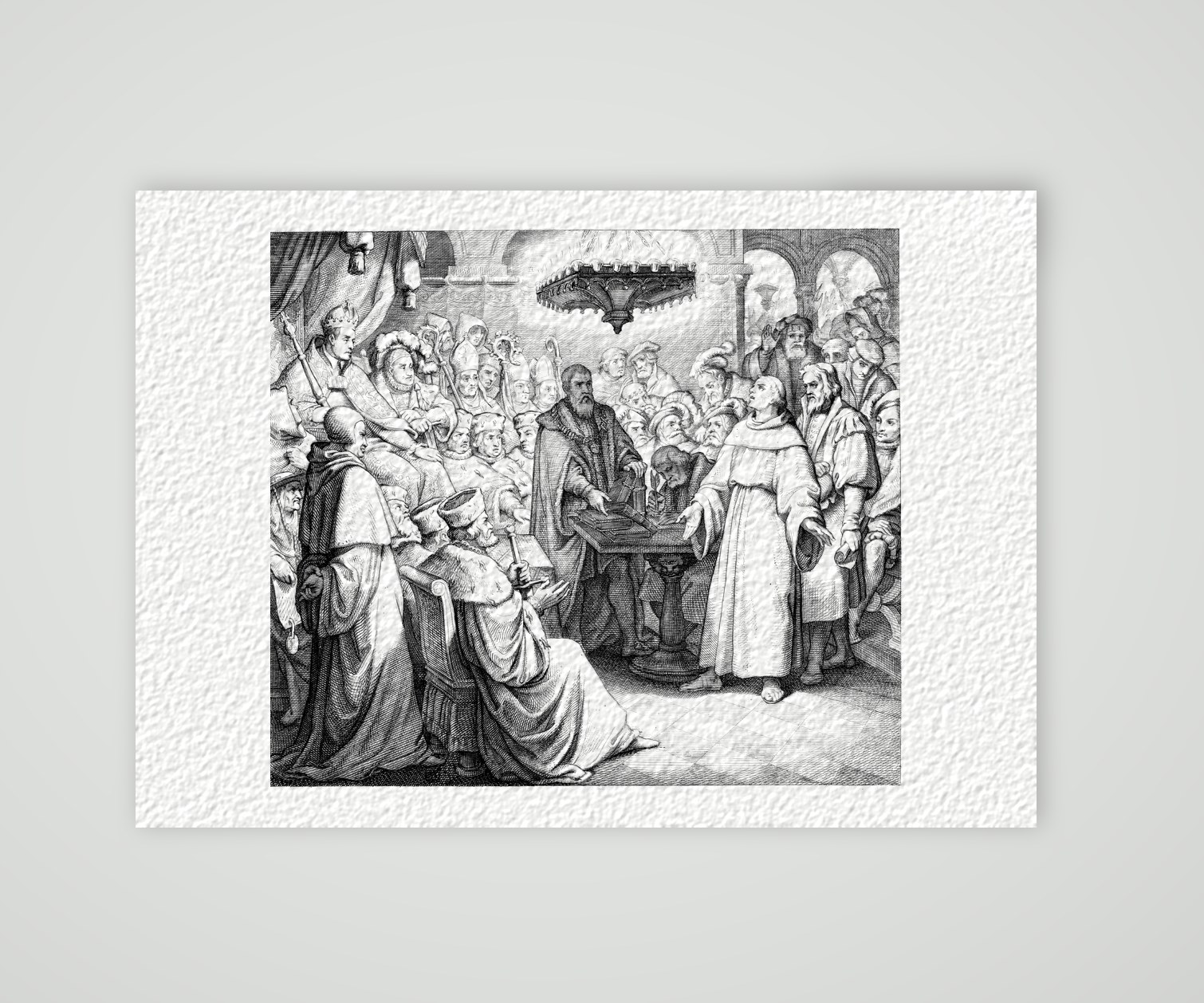 Luther vor Kaiser und Reich in Worms (1521) – Stich nach Gustav König (Monogramm GK), Kunstdruck auf Hahnemühle-Büttenpapier