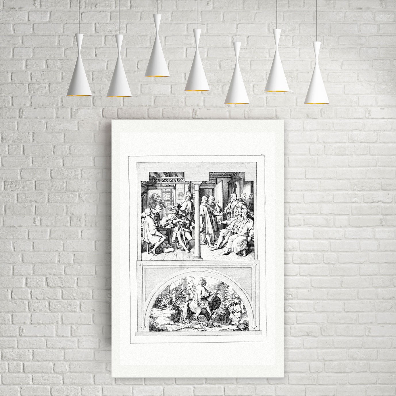 Luther im Schwarzen Bären zu Jena und sein Ritt von der Wartburg – Stich nach Gustav König (Monogramm GK), Leinwanddruck auf Holzkeilrahmen an der Wand
