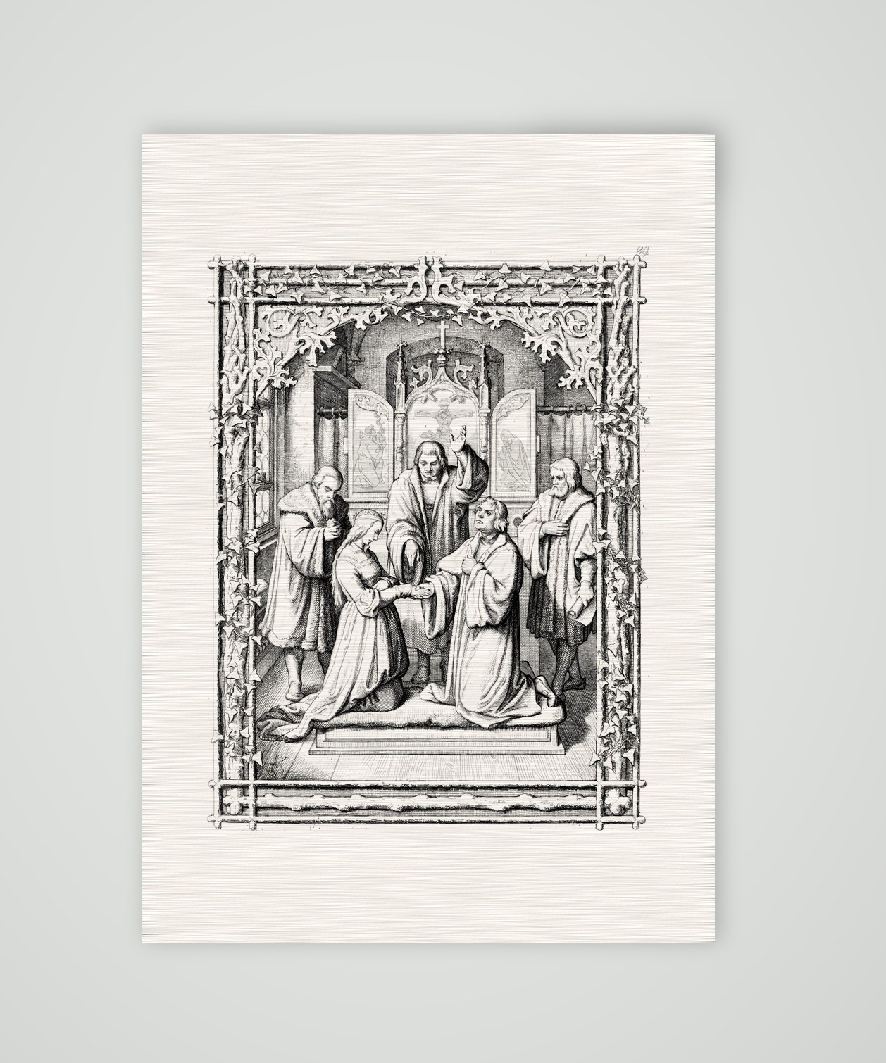 Luthers Vermählung mit Katharina von Bora – Stich nach Gustav König (Monogramm GK), Kunstdruck auf Leinenpapier