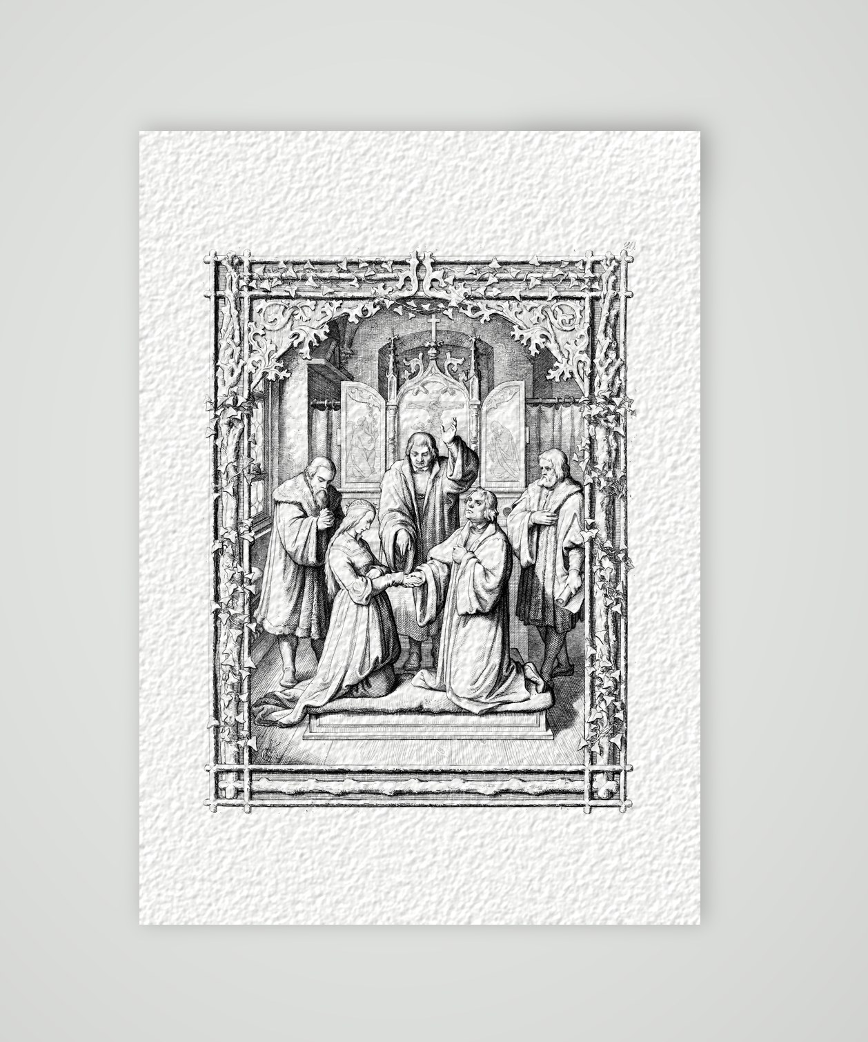 Luthers Vermählung mit Katharina von Bora – Stich nach Gustav König (Monogramm GK), Kunstdruck auf Hahnemühle-Büttenpapier