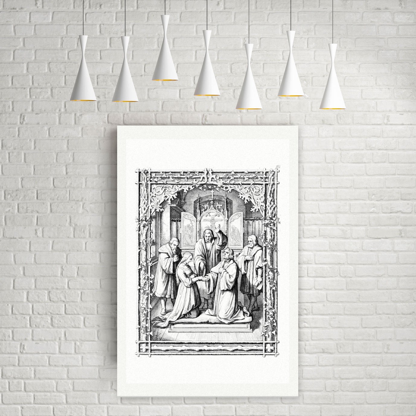 Luthers Vermählung mit Katharina von Bora – Stich nach Gustav König (Monogramm GK), Leinwanddruck auf Holzkeilrahmen an der Wand