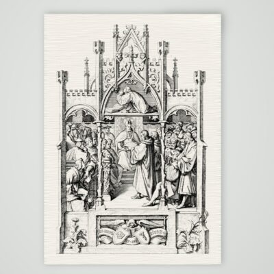 Die Übergabe der Augsburger Konfession (1530) – Stich nach Gustav König (Monogramm GK), Kunstdruck auf Leinenpapier