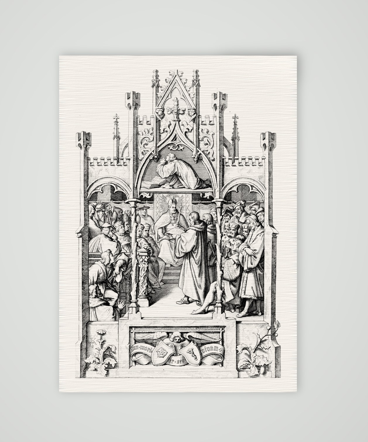 Die Übergabe der Augsburger Konfession (1530) – Stich nach Gustav König (Monogramm GK), Kunstdruck auf Leinenpapier