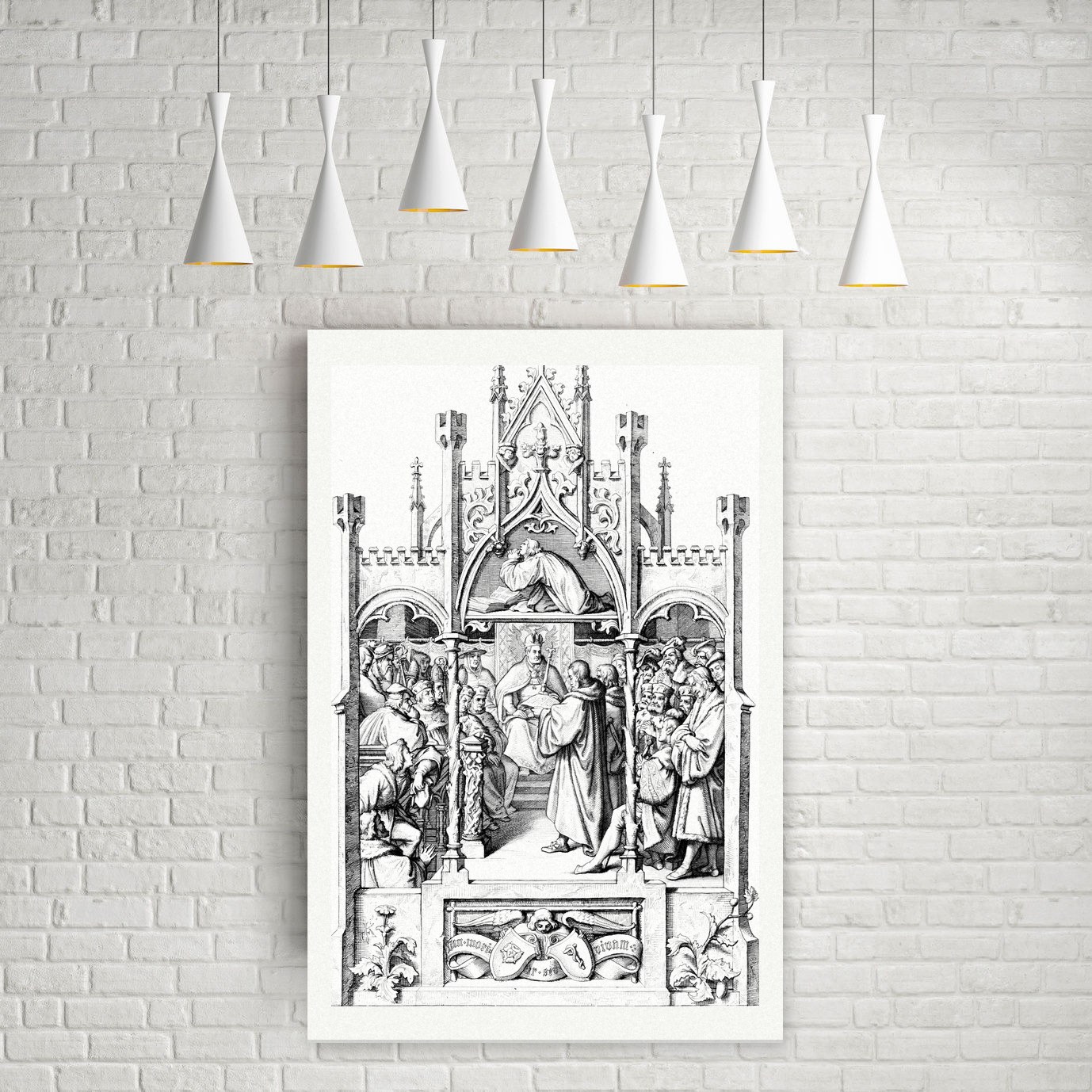 Die Übergabe der Augsburger Konfession (1530) – Stich nach Gustav König (Monogramm GK), Leinwanddruck auf Holzkeilrahmen an der Wand