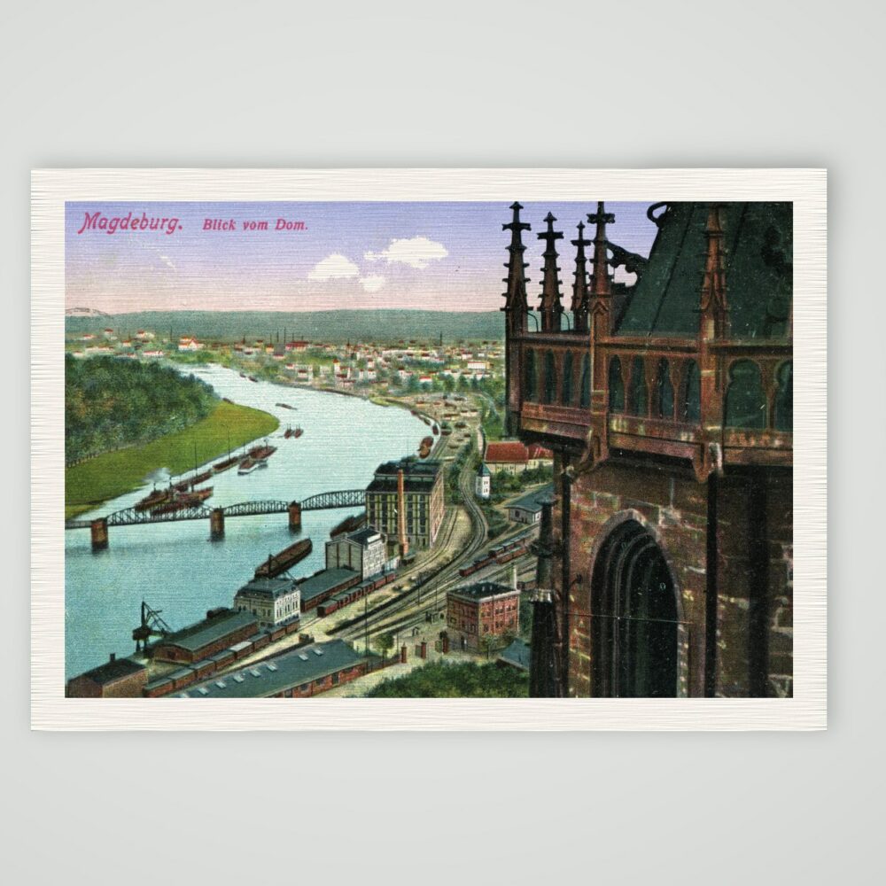 Magdeburg, Blick vom Dom auf die Elbe, historische Ansichtskarte um 1910, Kunstdruck auf Leinenpapier