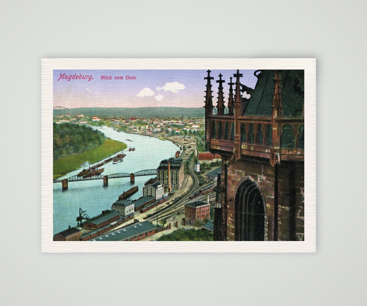 Magdeburg, Blick vom Dom auf die Elbe, historische Ansichtskarte um 1910, Kunstdruck auf Leinenpapier