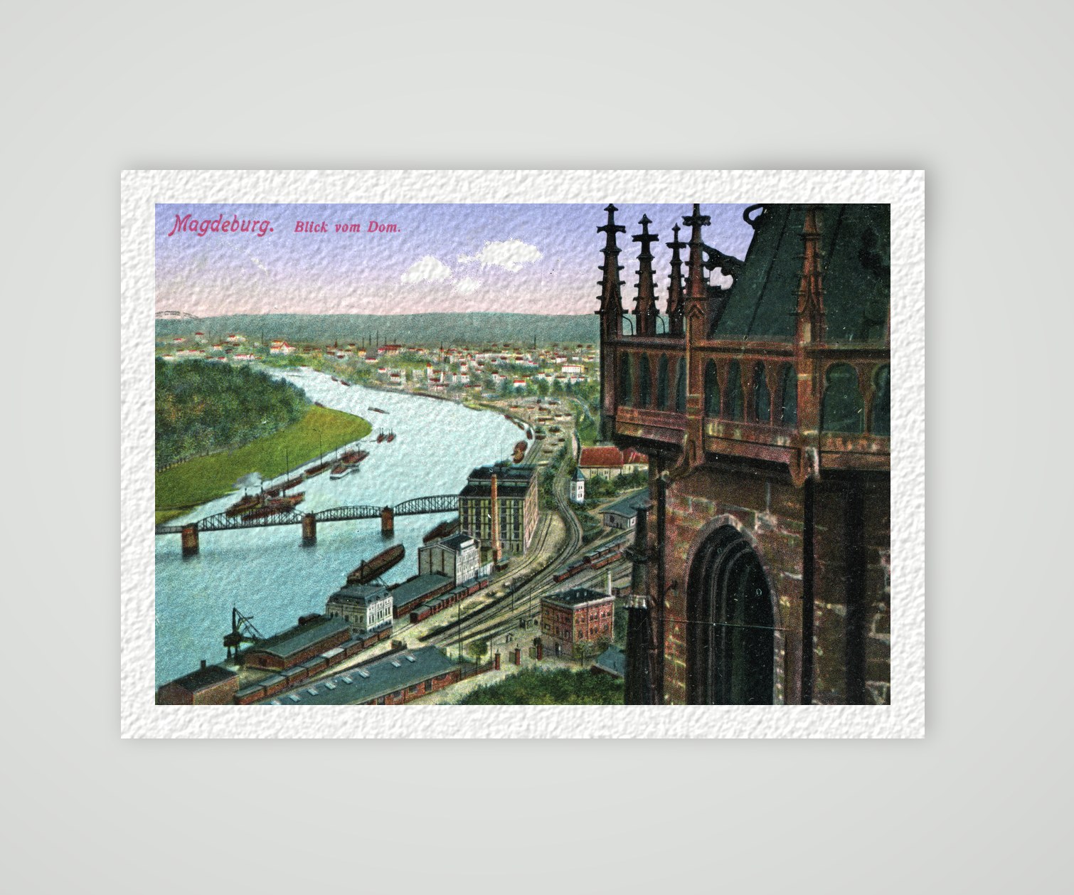 Magdeburg, Blick vom Dom auf die Elbe, historische Ansichtskarte um 1910, Kunstdruck auf Hahnemühle-Büttenpapier