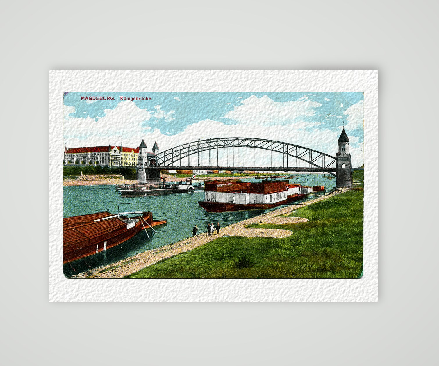 Magdeburg, die Königsbrücke über die Elbe – Ansichtskarte, Kunstdruck auf Hahnemühle-Büttenpapier