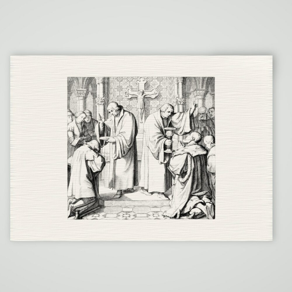 Das heilige Abendmahl unter beiderlei Gestalt – Stich nach Gustav König (Monogramm GK), Kunstdruck auf Leinenpapier
