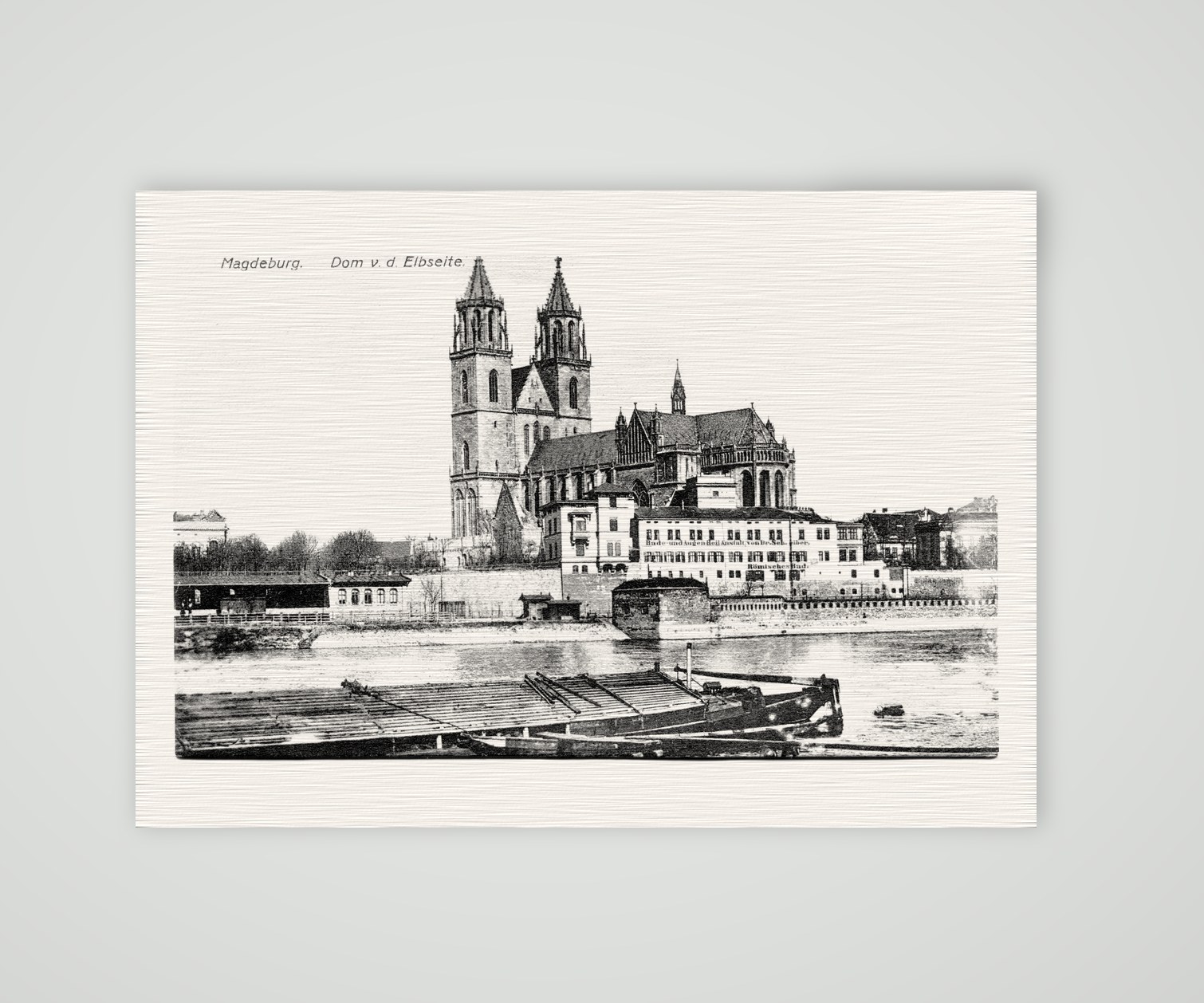 Magdeburg, der Dom von der Elbseite – Ansichtskarte, Kunstdruck auf Leinenpapier