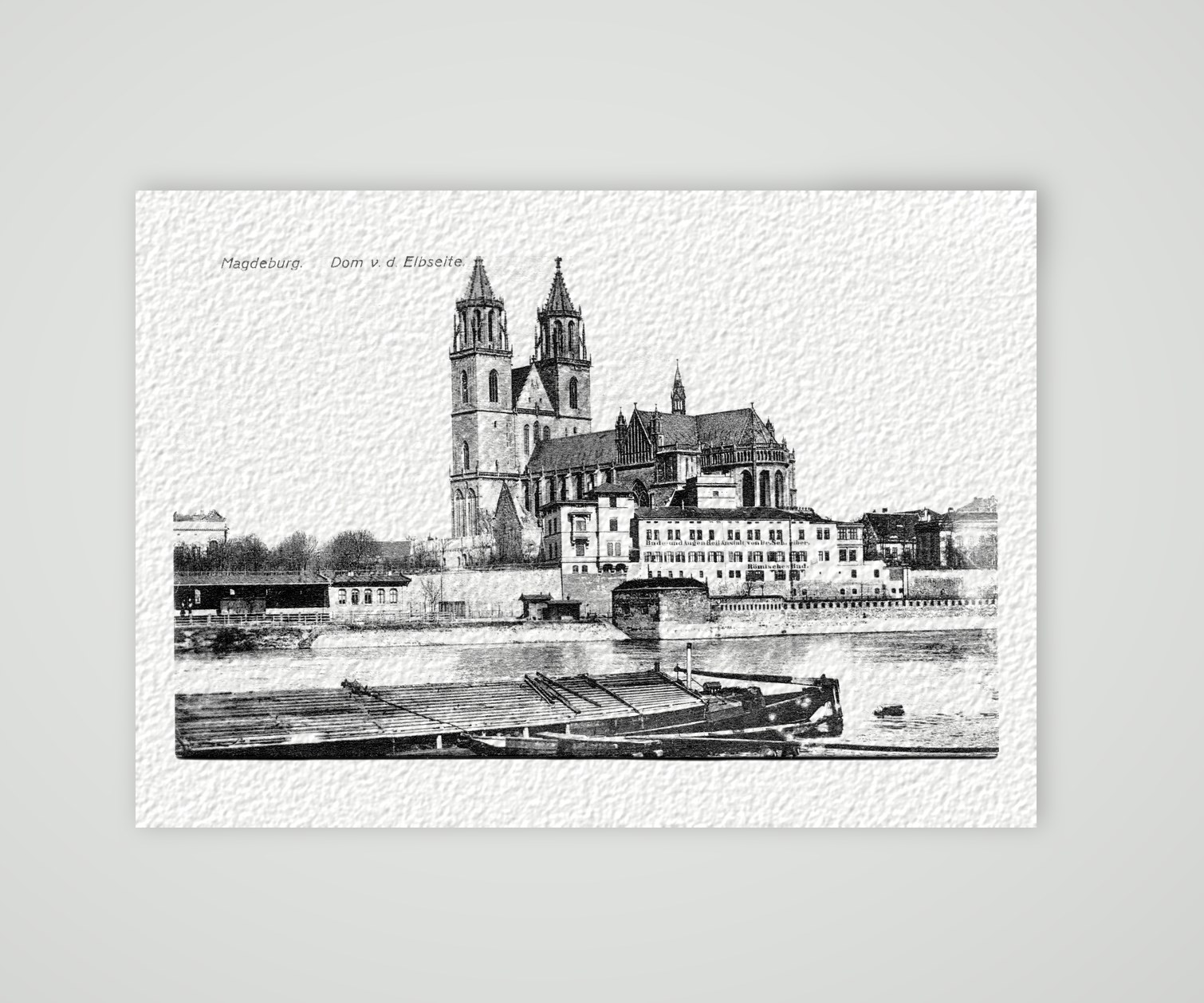Magdeburg, der Dom von der Elbseite – Ansichtskarte, Kunstdruck auf Hahnemühle-Büttenpapier