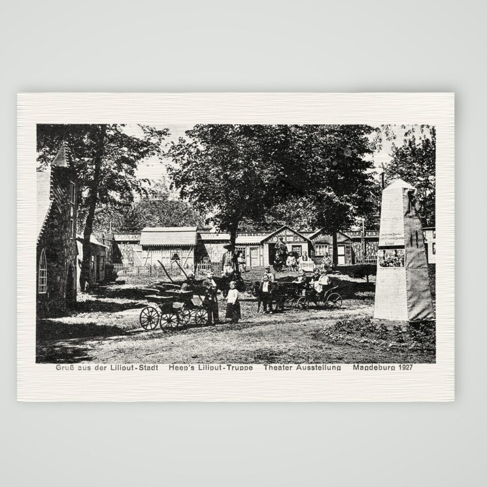 Magdeburg, Liliput-Stadt auf der Theaterausstellung 1927 – Ansichtskarte, Kunstdruck auf Leinenpapier