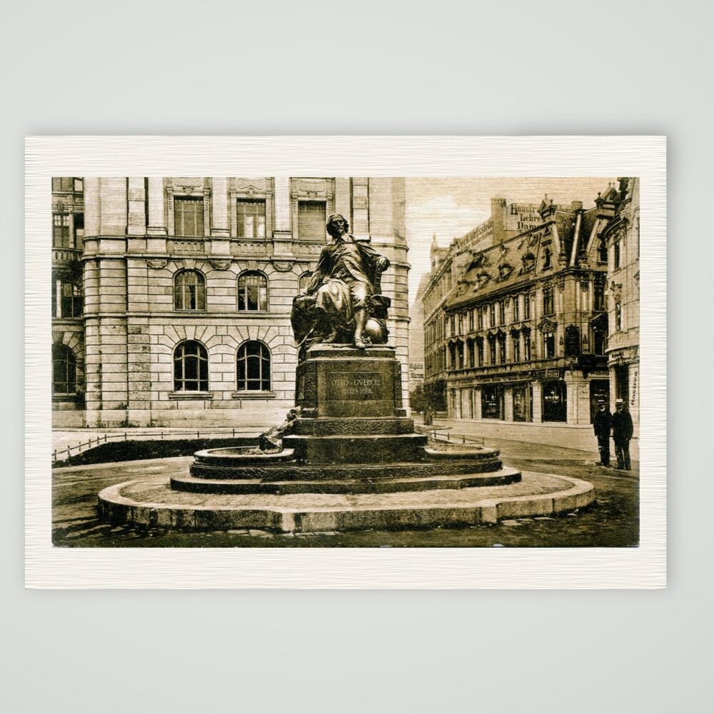 Magdeburg, das Otto-von-Guericke-Denkmal – Ansichtskarte, Kunstdruck auf Leinenpapier