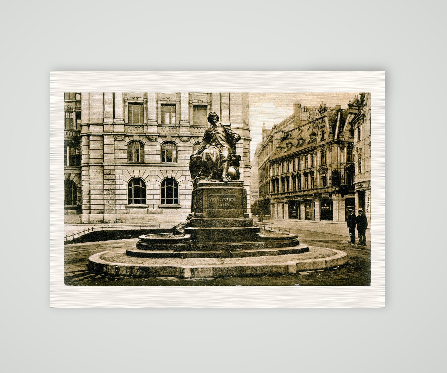 Magdeburg, das Otto-von-Guericke-Denkmal – Ansichtskarte, Kunstdruck auf Leinenpapier