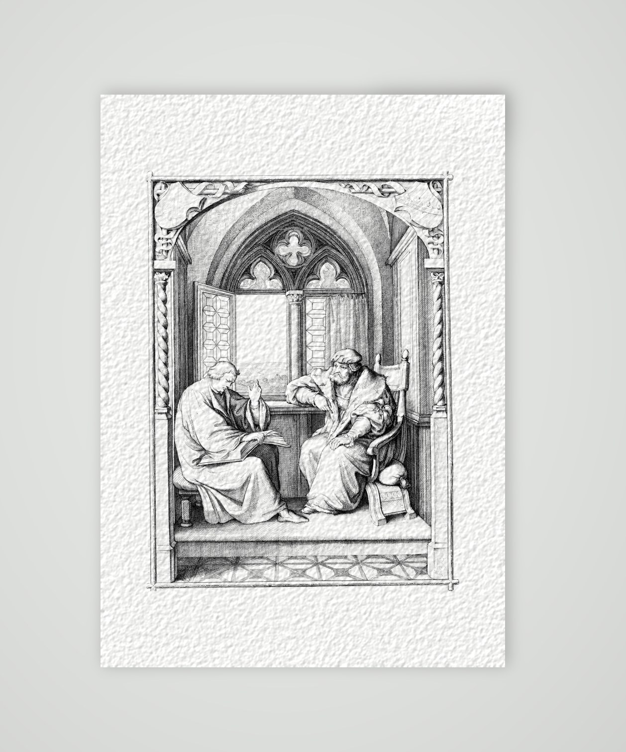 Luther liest dem Kurfürsten Johann dem Beständigen vor – Stich nach Gustav König (Monogramm GK), Kunstdruck auf Hahnemühle-Büttenpapier