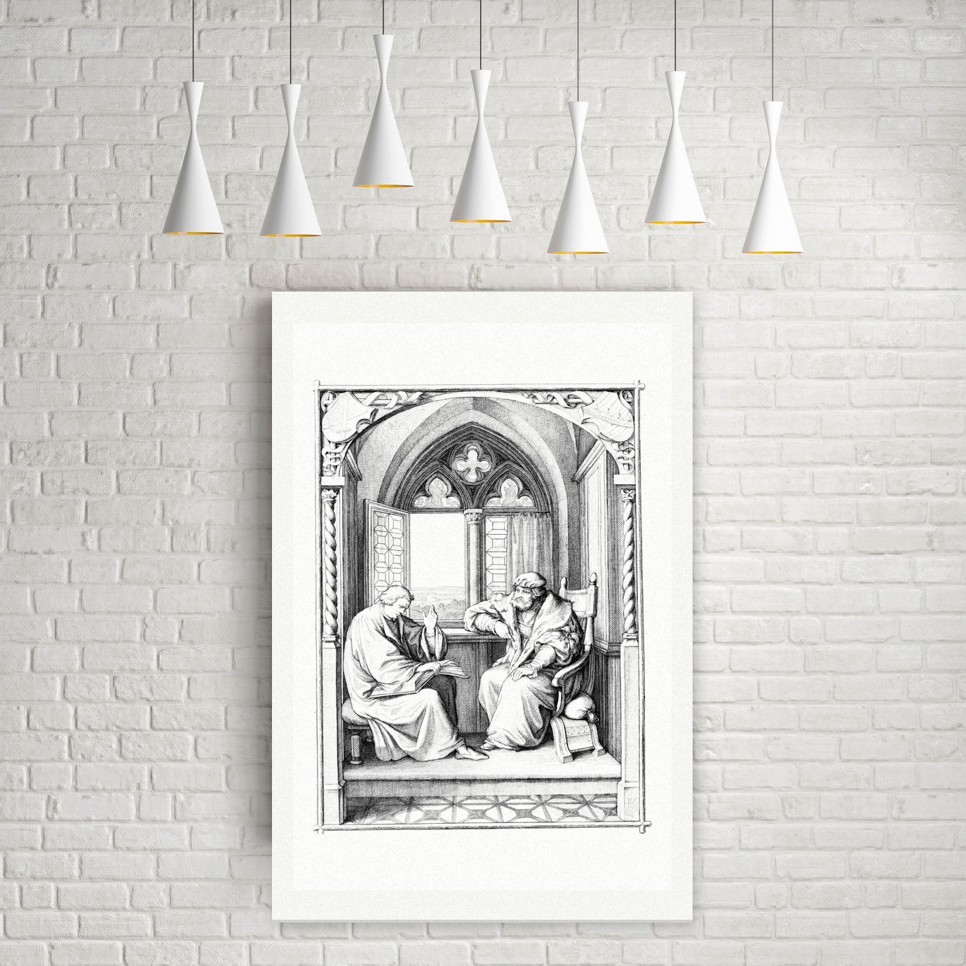 Luther liest dem Kurfürsten Johann dem Beständigen vor – Stich nach Gustav König (Monogramm GK), Leinwanddruck auf Holzkeilrahmen an der Wand