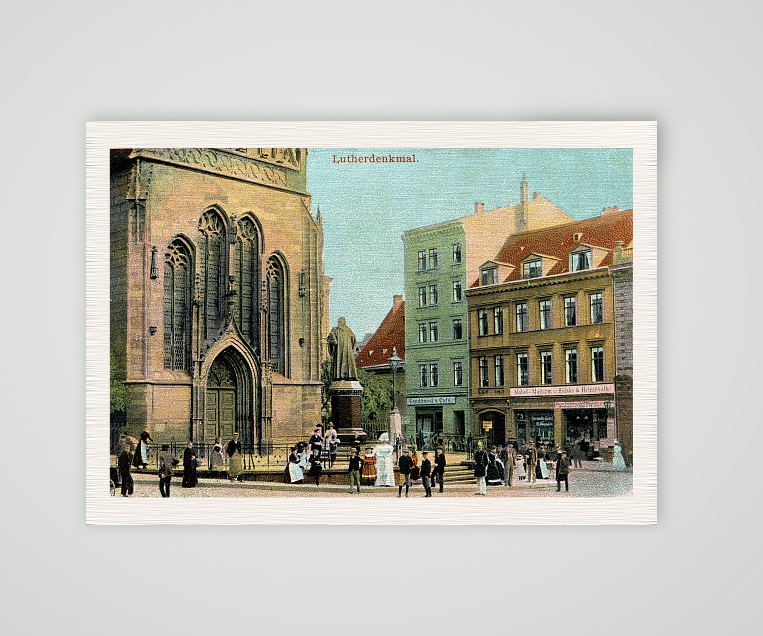 Magdeburg, das Lutherdenkmal vor der Johanniskirche – Ansichtskarte, Kunstdruck auf Leinenpapier