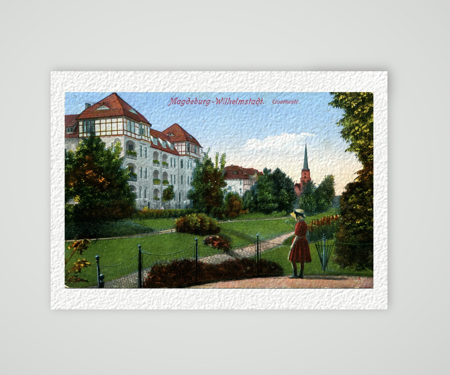 Magdeburg-Wilhelmstadt, die Goethestraße – Ansichtskarte, Kunstdruck auf Hahnemühle-Büttenpapier