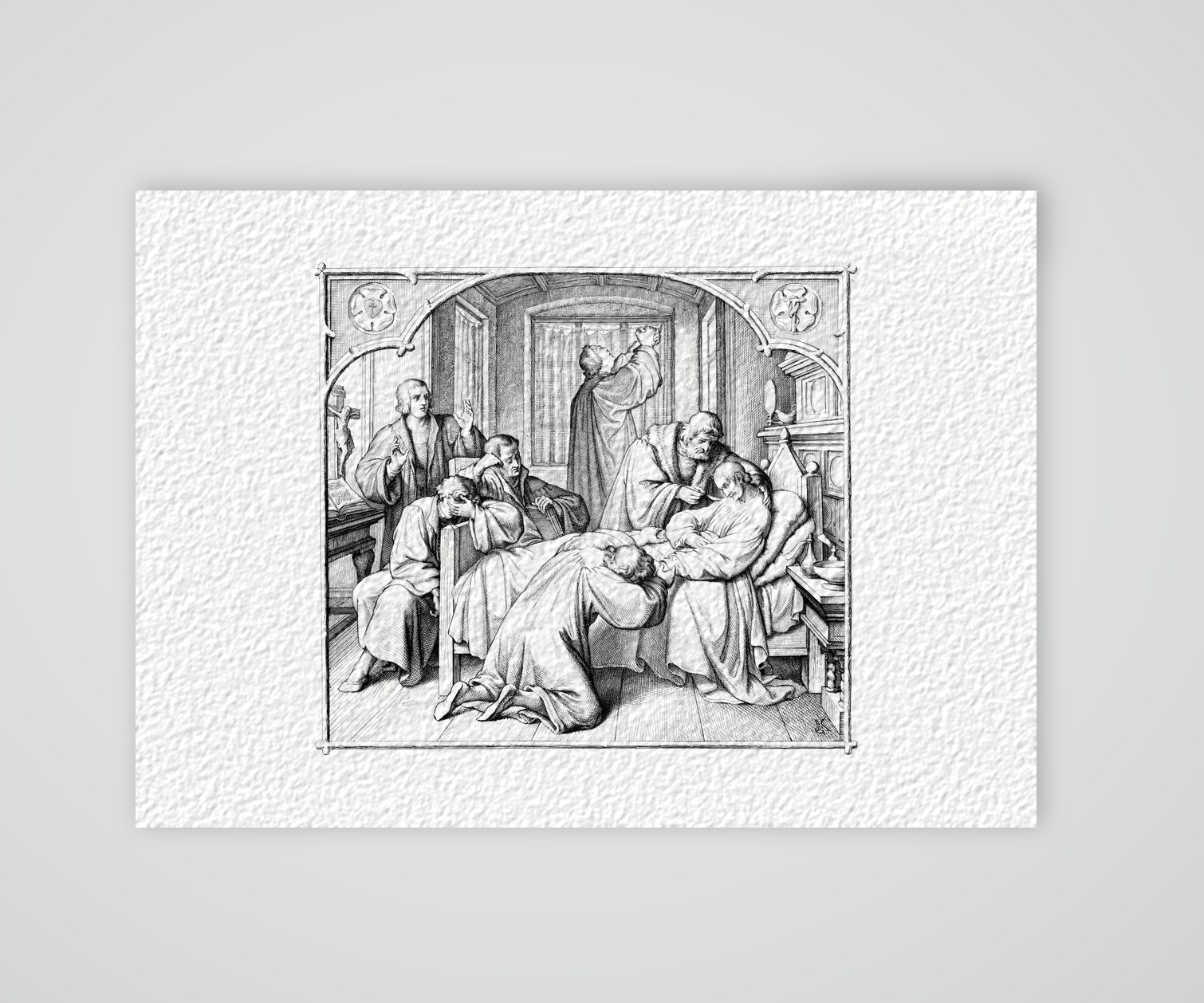 Luther am Krankenbett Melanchthons – Stich nach Gustav König (Monogramm GK), Kunstdruck auf Hahnemühle-Büttenpapier