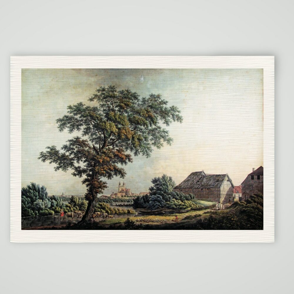 Aussicht vom Amte zu Crakau nach Magdeburg, Radierung von J. H. Klusemann um 1803, Kunstdruck auf Leinenpapier