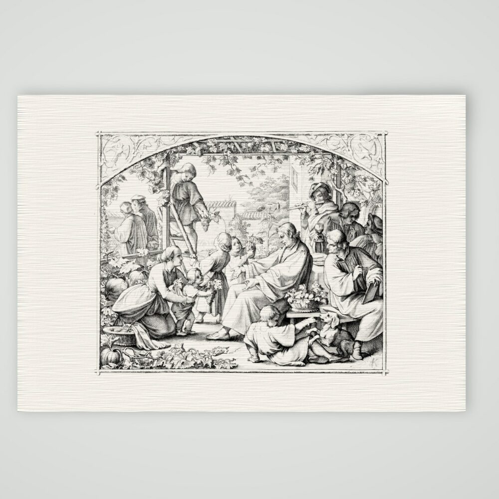 Luthers Sommerfreuden im Kreis der Familie – Stich nach Gustav König (Monogramm GK), Kunstdruck auf Leinenpapier