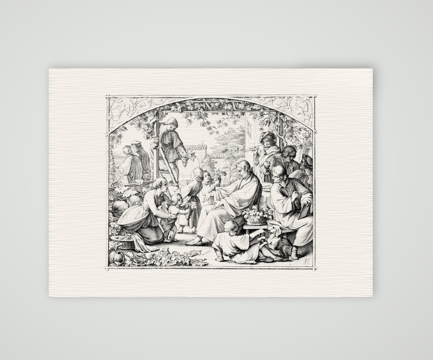 Luthers Sommerfreuden im Kreis der Familie – Stich nach Gustav König (Monogramm GK), Kunstdruck auf Leinenpapier