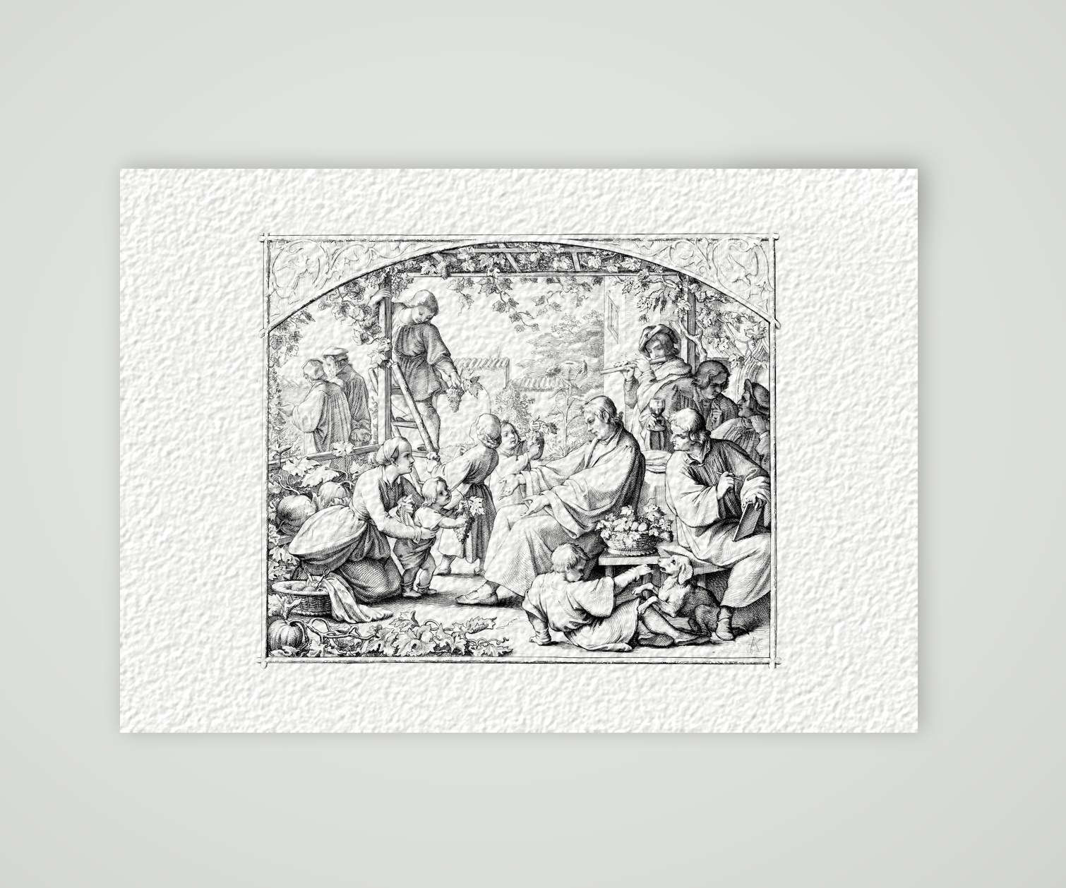 Luthers Sommerfreuden im Kreis der Familie – Stich nach Gustav König (Monogramm GK), Kunstdruck auf Hahnemühle-Büttenpapier