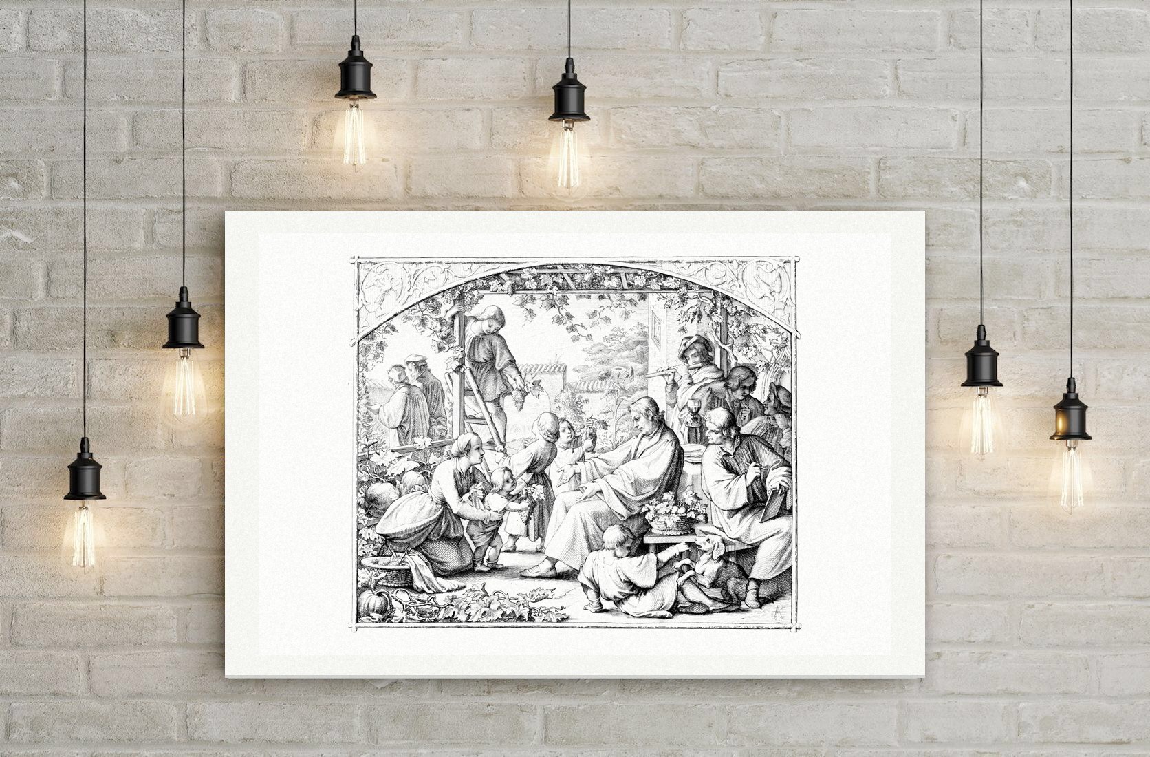 Luthers Sommerfreuden im Kreis der Familie – Stich nach Gustav König (Monogramm GK), Leinwanddruck auf Holzkeilrahmen an der Wand