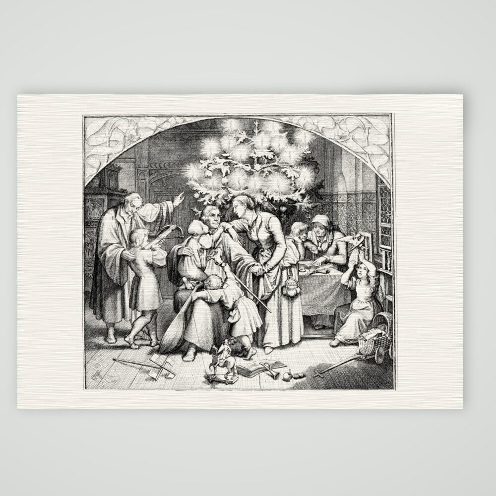 Luthers Winterfreuden – Weihnachten im Kreis seiner Familie – Stich nach Gustav König (Monogramm GK), Kunstdruck auf Leinenpapier