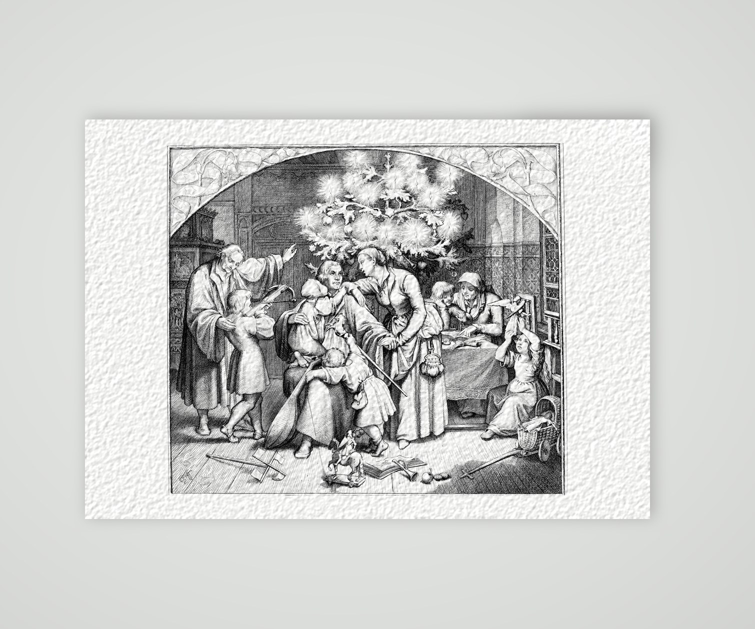 Luthers Winterfreuden – Weihnachten im Kreis seiner Familie – Stich nach Gustav König (Monogramm GK), Kunstdruck auf Hahnemühle-Büttenpapier