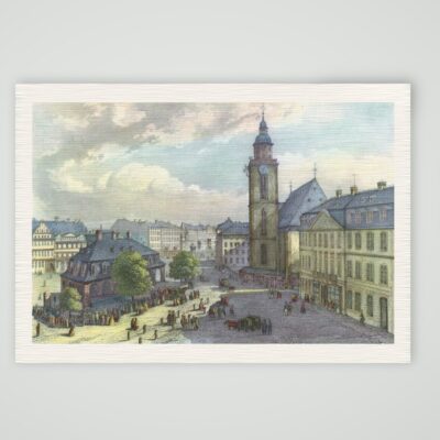 Frankfurt am Main, Hauptwache und Katharinenkirche, kolorierter Stahlstich 19. Jahrhundert, Kunstdruck auf Leinenpapier