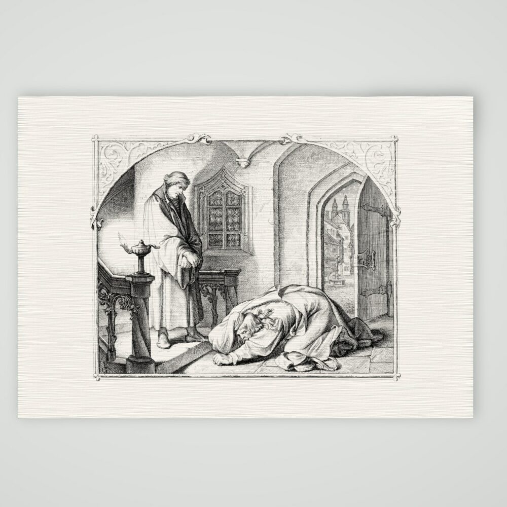 Luther und Hans Kohlhase – Stich nach Gustav König (Monogramm GK), Kunstdruck auf Leinenpapier