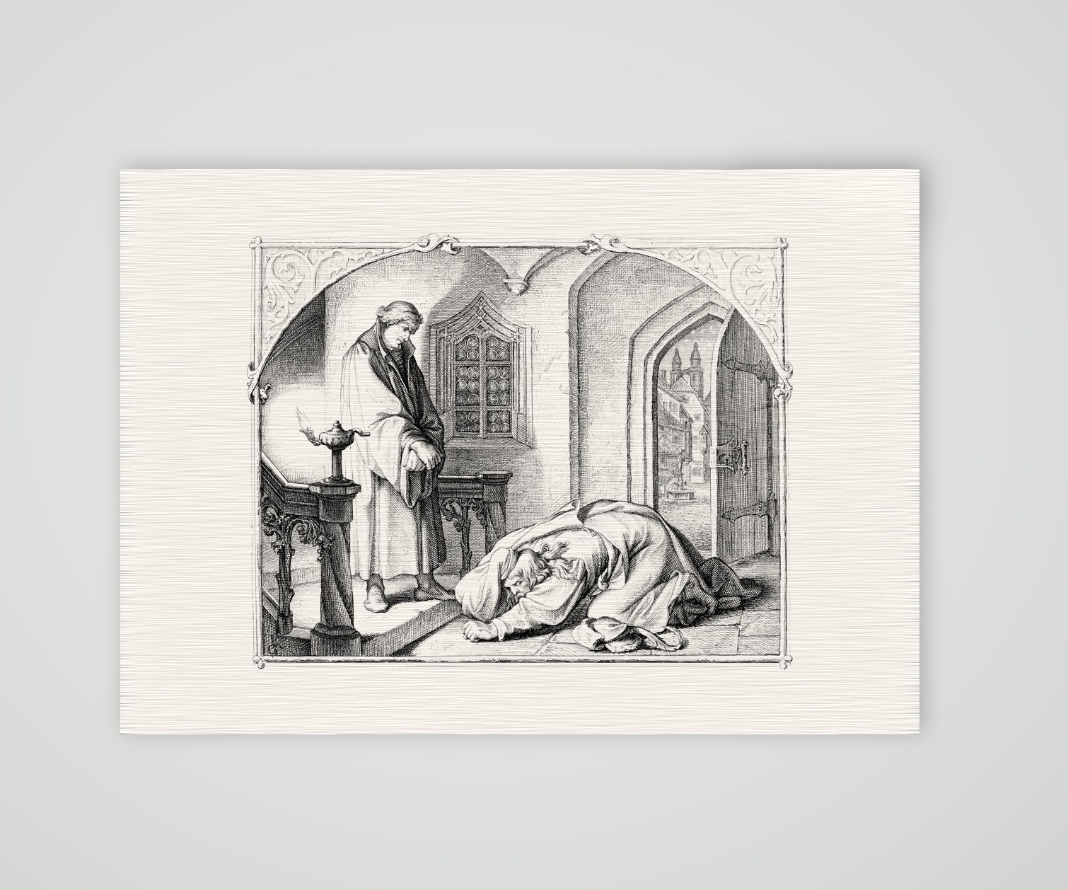 Luther und Hans Kohlhase – Stich nach Gustav König (Monogramm GK), Kunstdruck auf Leinenpapier