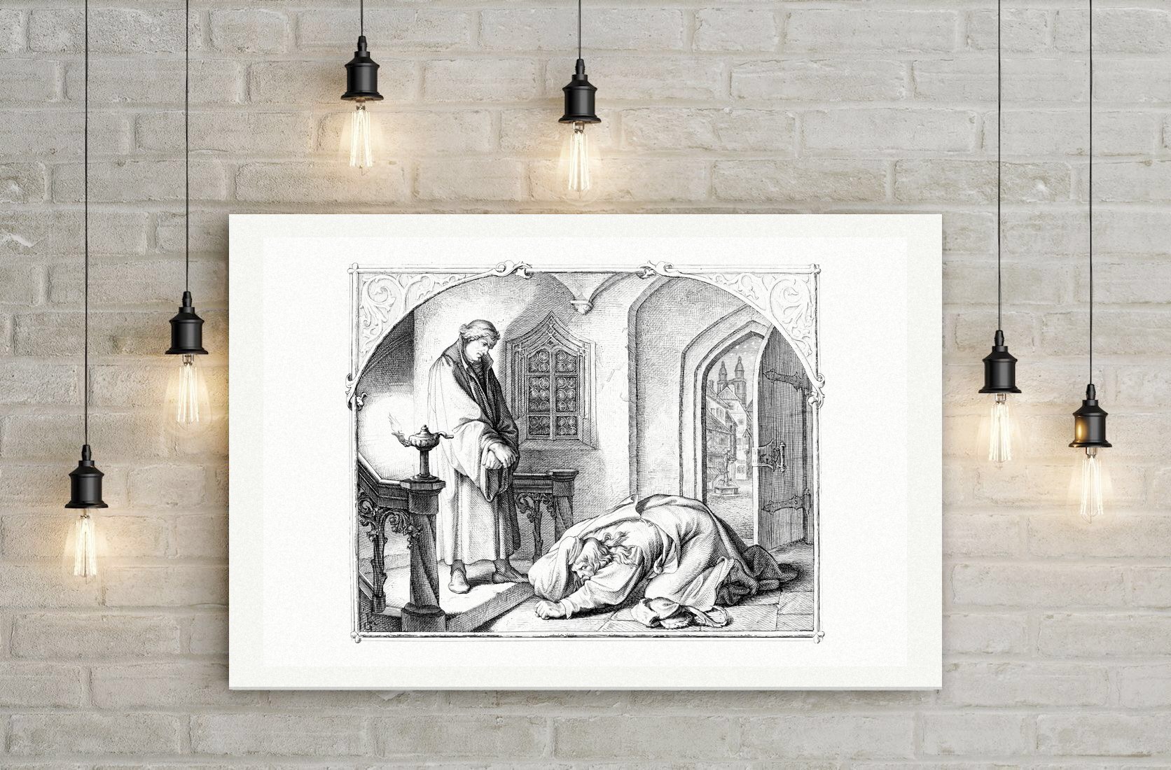 Luther und Hans Kohlhase – Stich nach Gustav König (Monogramm GK), Leinwanddruck auf Holzkeilrahmen an der Wand