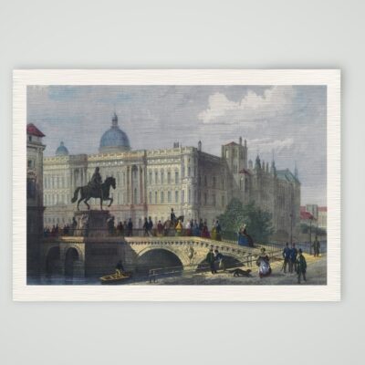 Berlin, Stadtschloss mit Langer Brücke und Reiterstandbild des Großen Kurfürsten, kolorierter Stahlstich, Kunstdruck auf Leinenpapier