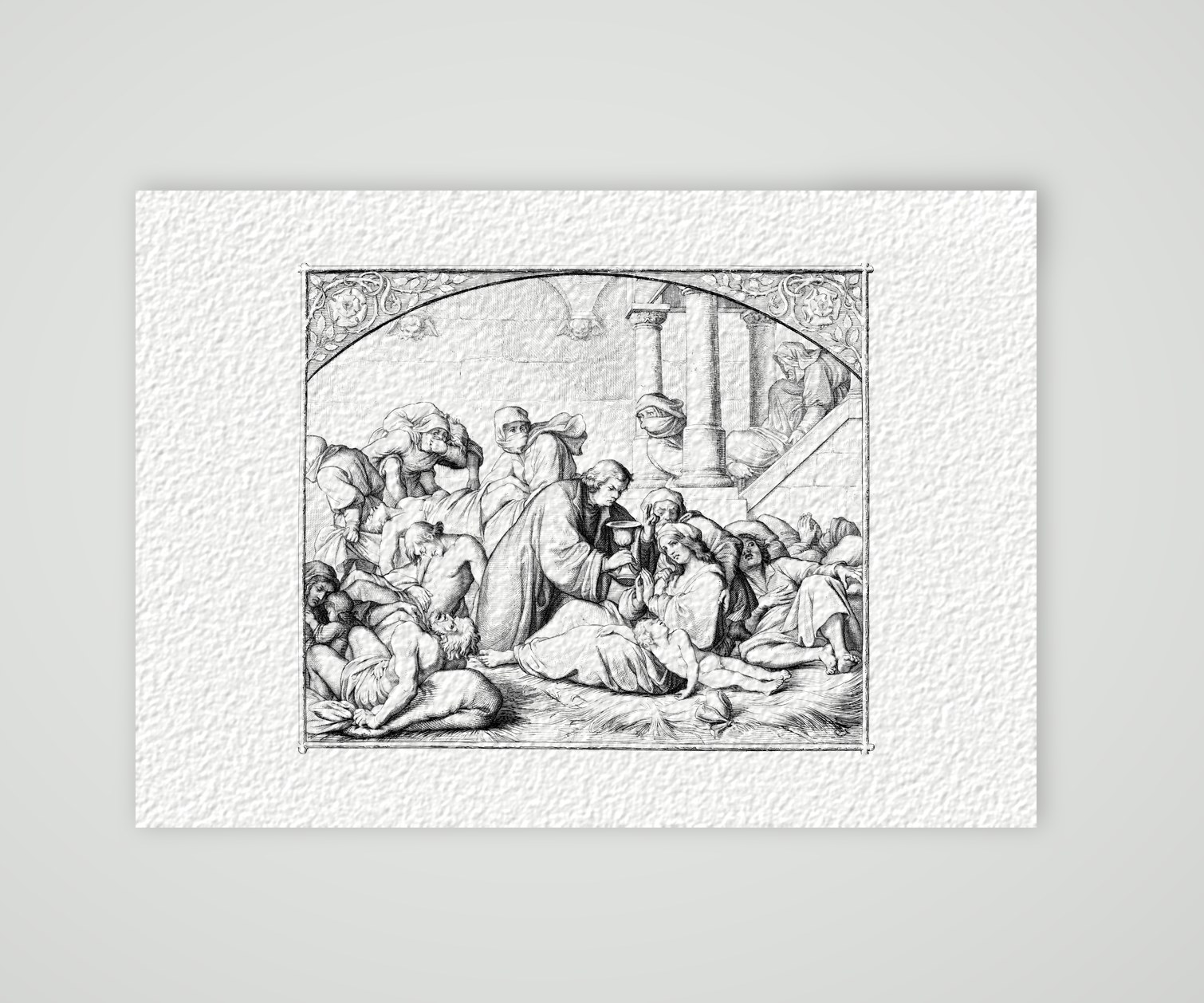 Luther bei den Pestkranken – Stich nach Gustav König (Monogramm GK), Kunstdruck auf Hahnemühle-Büttenpapier
