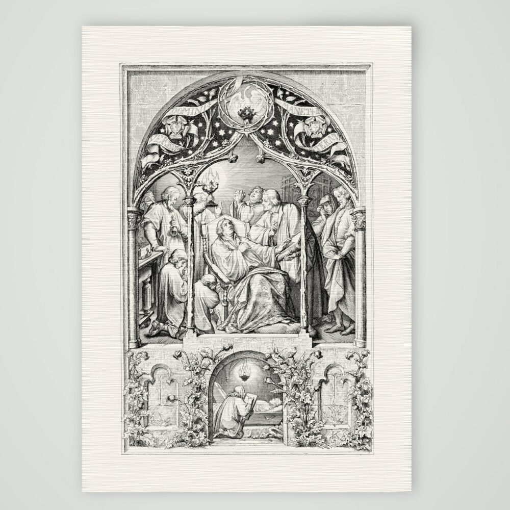 Luthers Tod – Stich nach Gustav König (Monogramm GK), Kunstdruck auf Leinenpapier