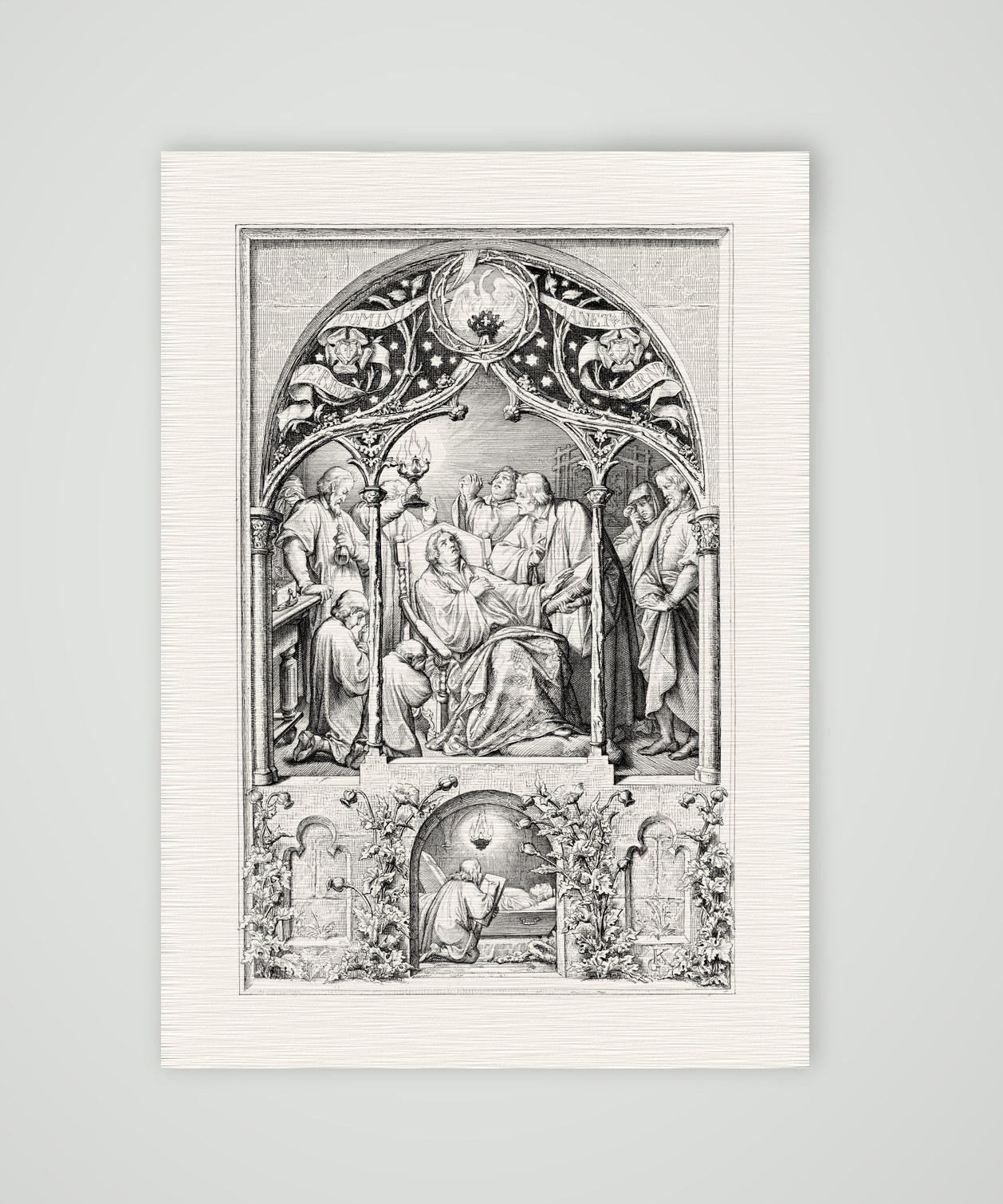 Luthers Tod – Stich nach Gustav König (Monogramm GK), Kunstdruck auf Leinenpapier