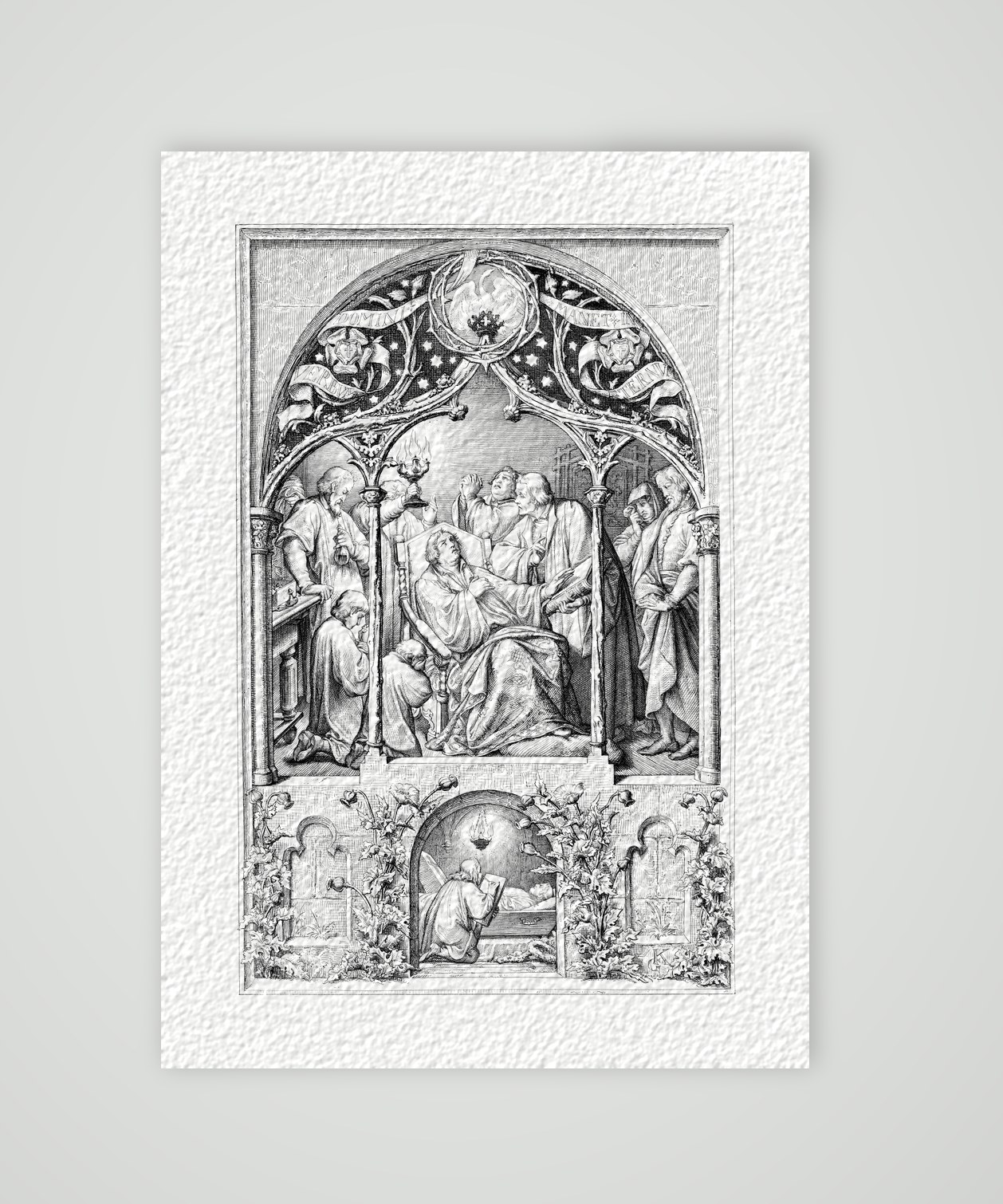 Luthers Tod – Stich nach Gustav König (Monogramm GK), Kunstdruck auf Hahnemühle-Büttenpapier