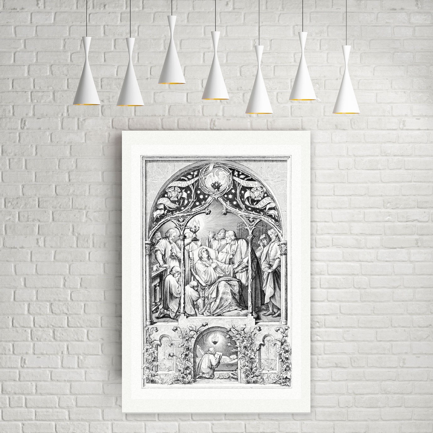 Luthers Tod – Stich nach Gustav König (Monogramm GK), Leinwanddruck auf Holzkeilrahmen an der Wand