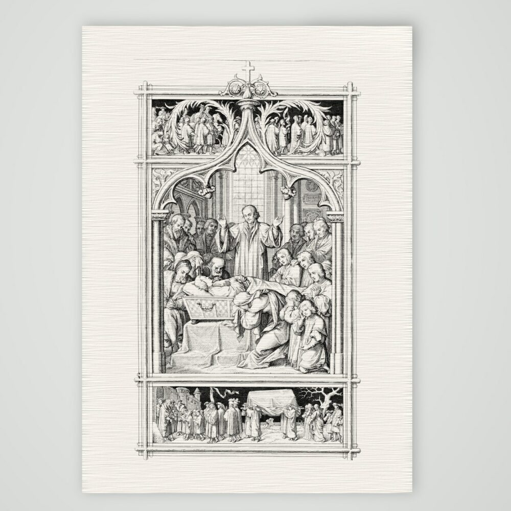 Luthers Begräbnis – Stich nach Gustav König (Monogramm GK), Kunstdruck auf Leinenpapier