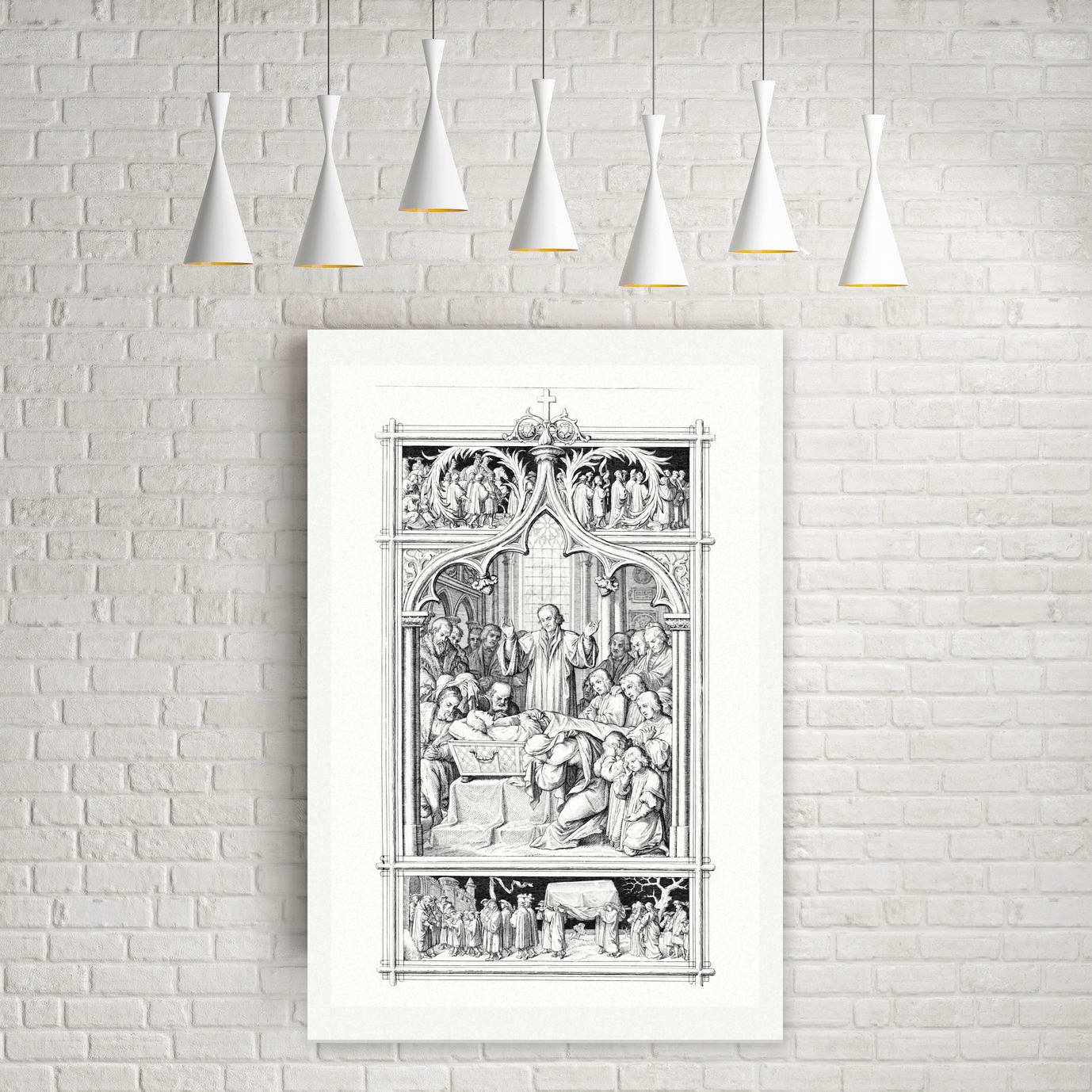 Luthers Begräbnis – Stich nach Gustav König (Monogramm GK), Leinwanddruck auf Holzkeilrahmen an der Wand