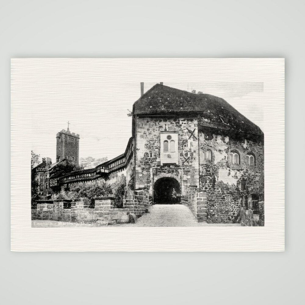 Eisenach, Wartburg – der Burgeingang – Ansichtskarte, Kunstdruck auf Leinenpapier