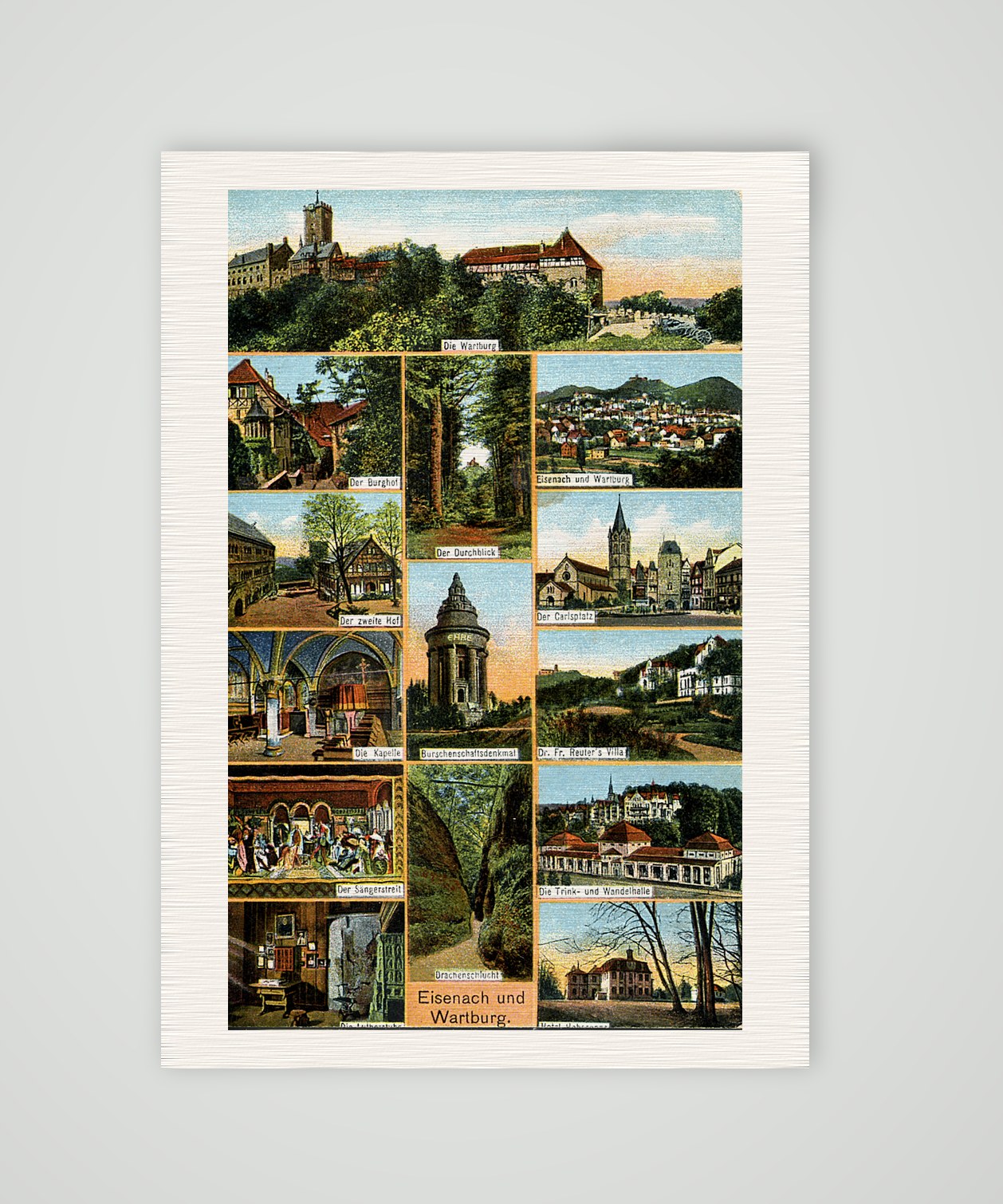 Eisenach und Wartburg – Mehrbild-Ansichtskarte – Ansichtskarte, Kunstdruck auf Leinenpapier